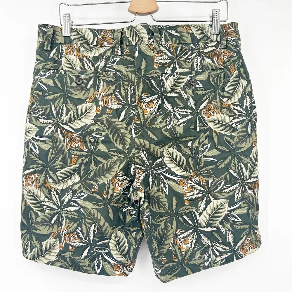 Banana‎ Republic Mens Casual Tropical Aiden Tiger Jungle Bermuda Chino Shorts 35